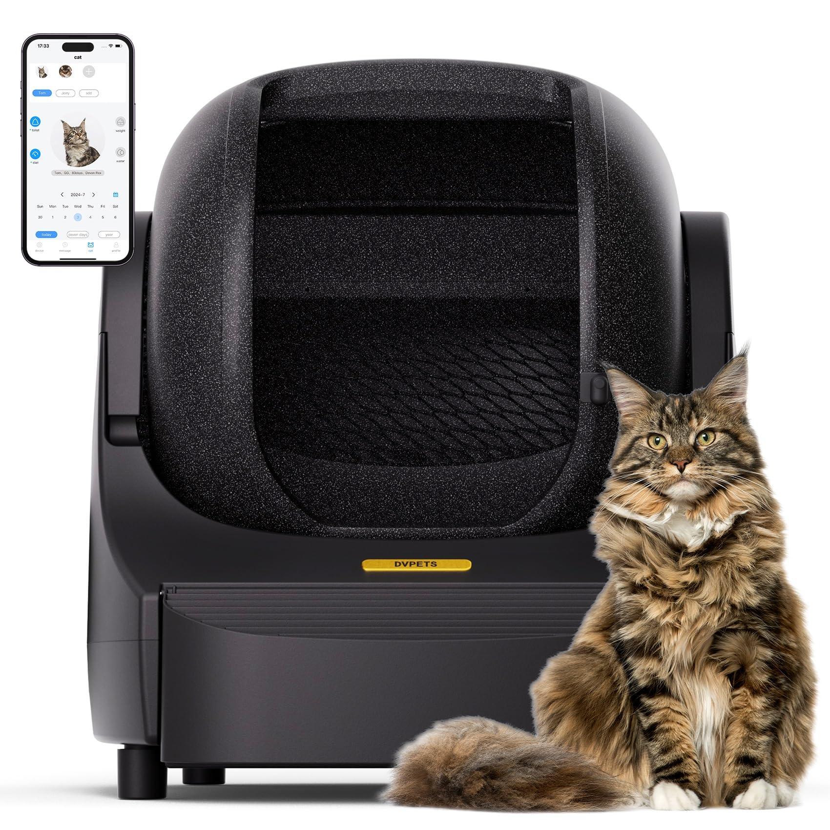 Black extra large automatic cat litter box with open top design