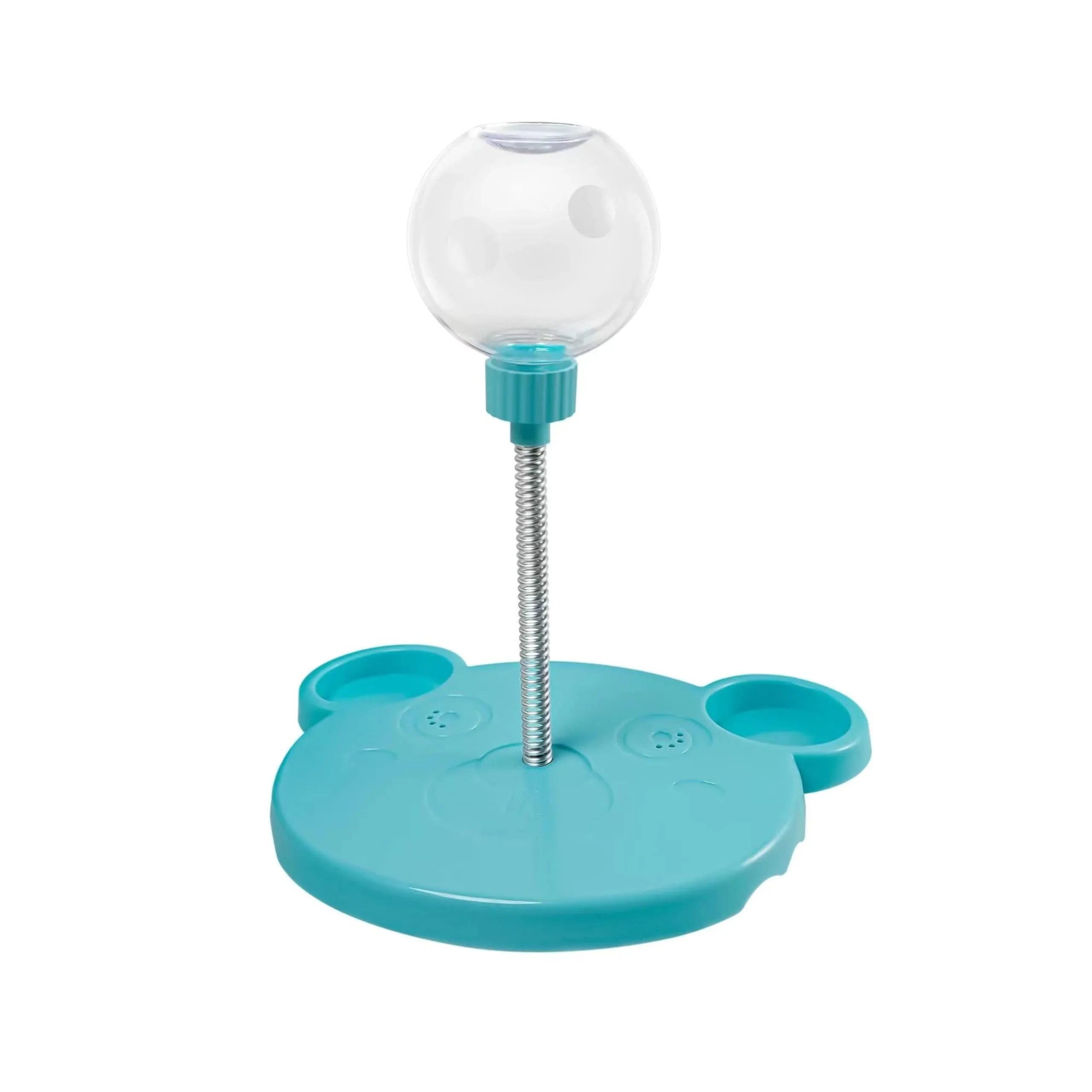 Interactive pet treat dispenser toy with spring stem