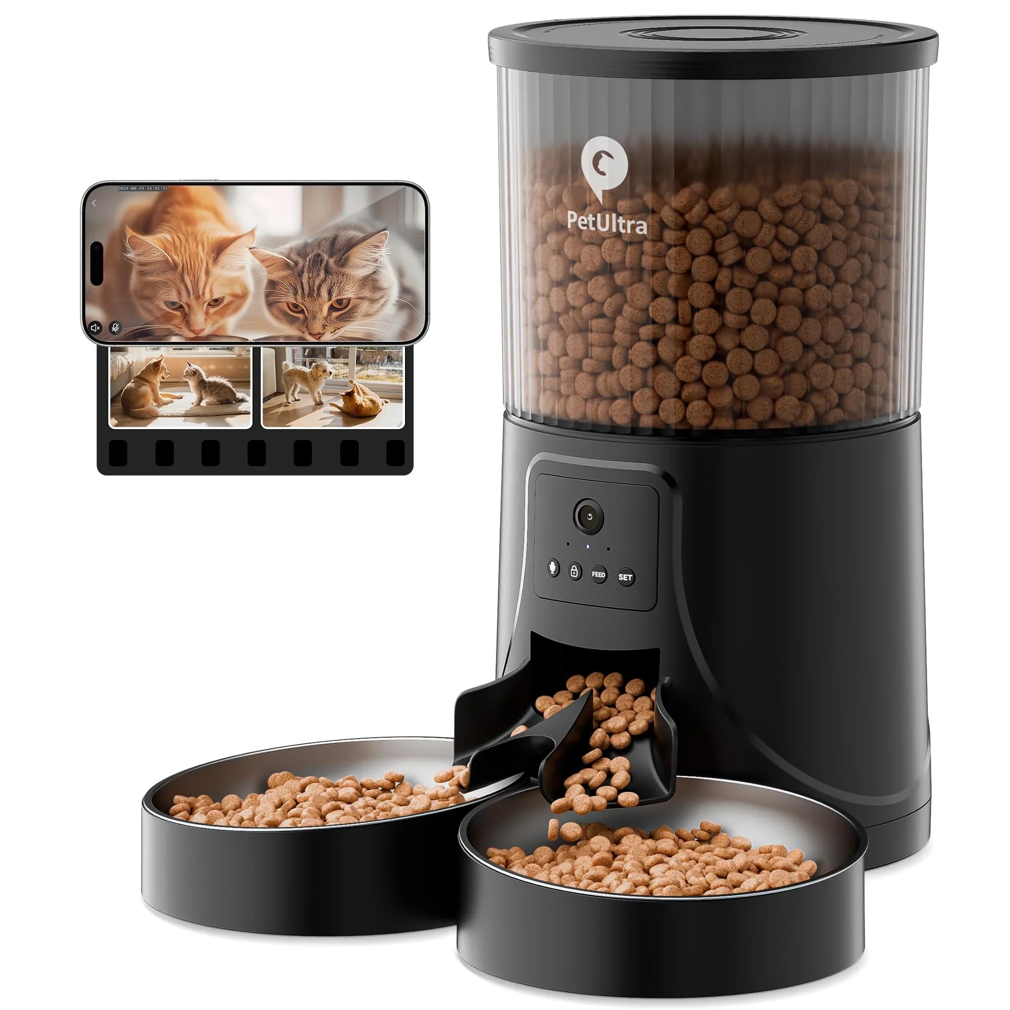PETULTRA automatic dual cat feeder with HD camera and WiFi app control