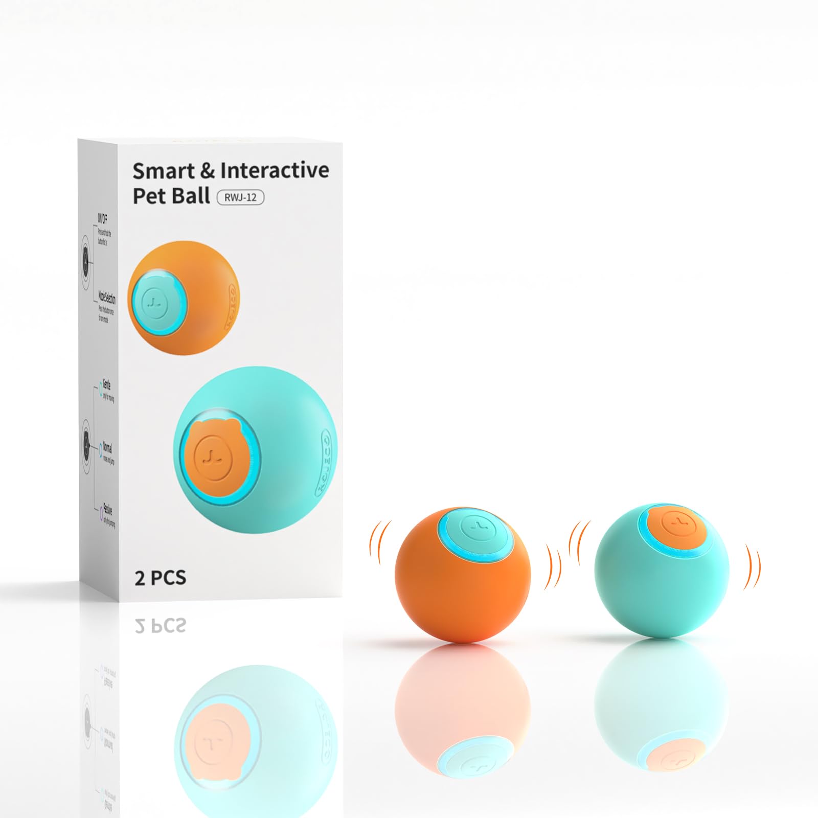 SmartPlay Cat Toy Ball with LED & 3 Modes - 2-Pack