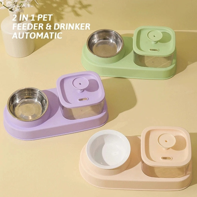 2-in-1 Cat Water Dispenser & Feeding Bowl