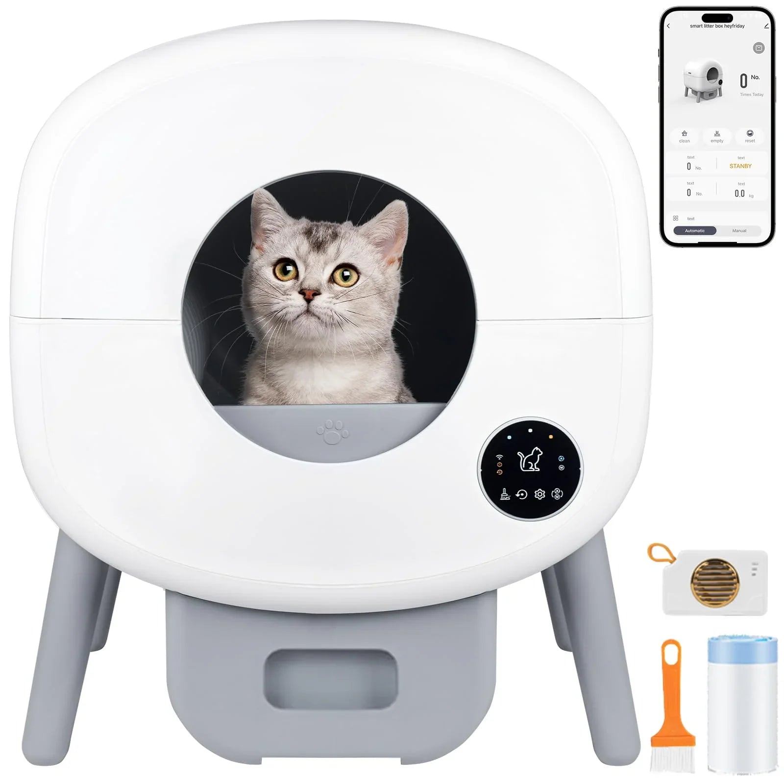 App controlled automatic cat litter box with smartphone
