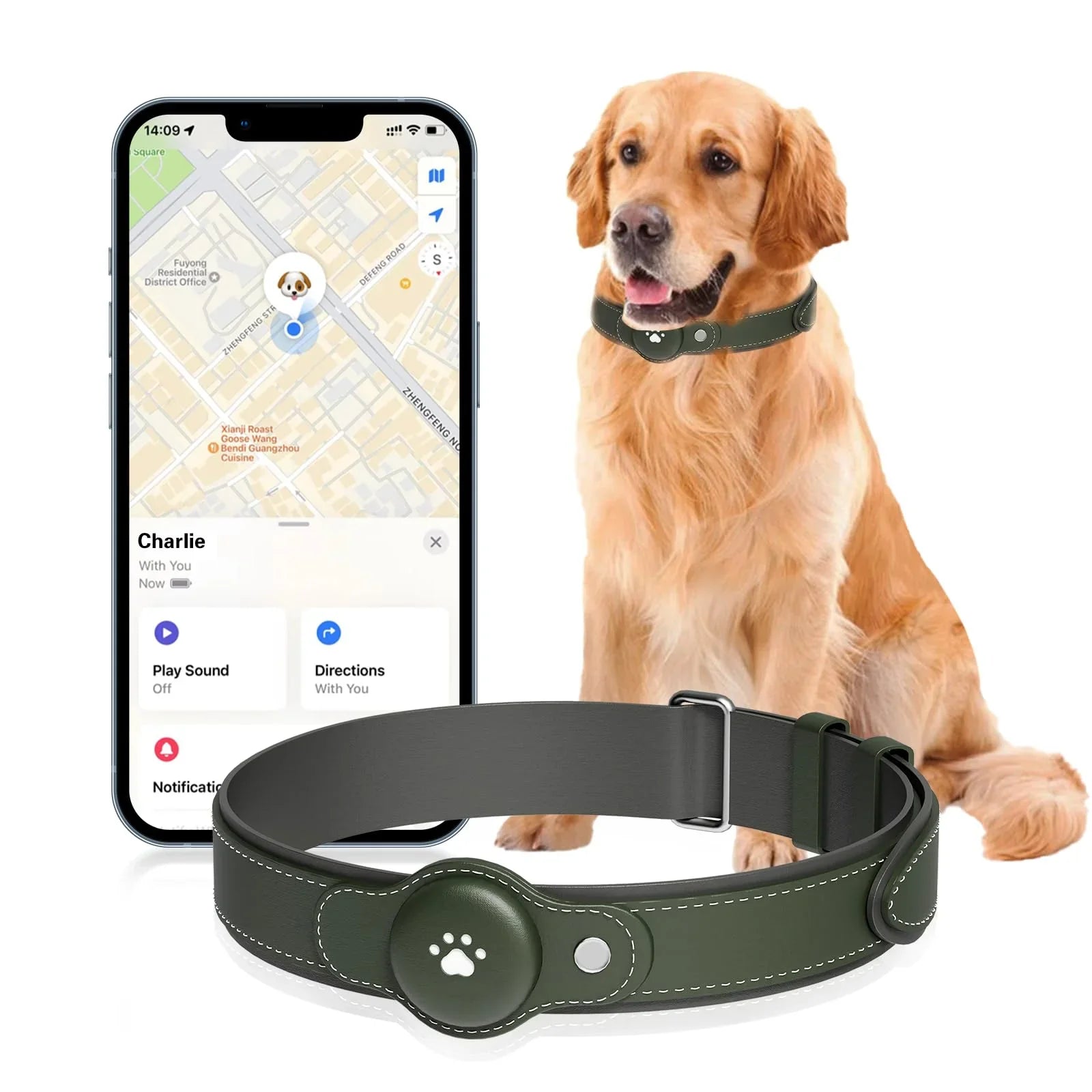 BONSO 2-in-1 green GPS dog collar with real-time location tracker