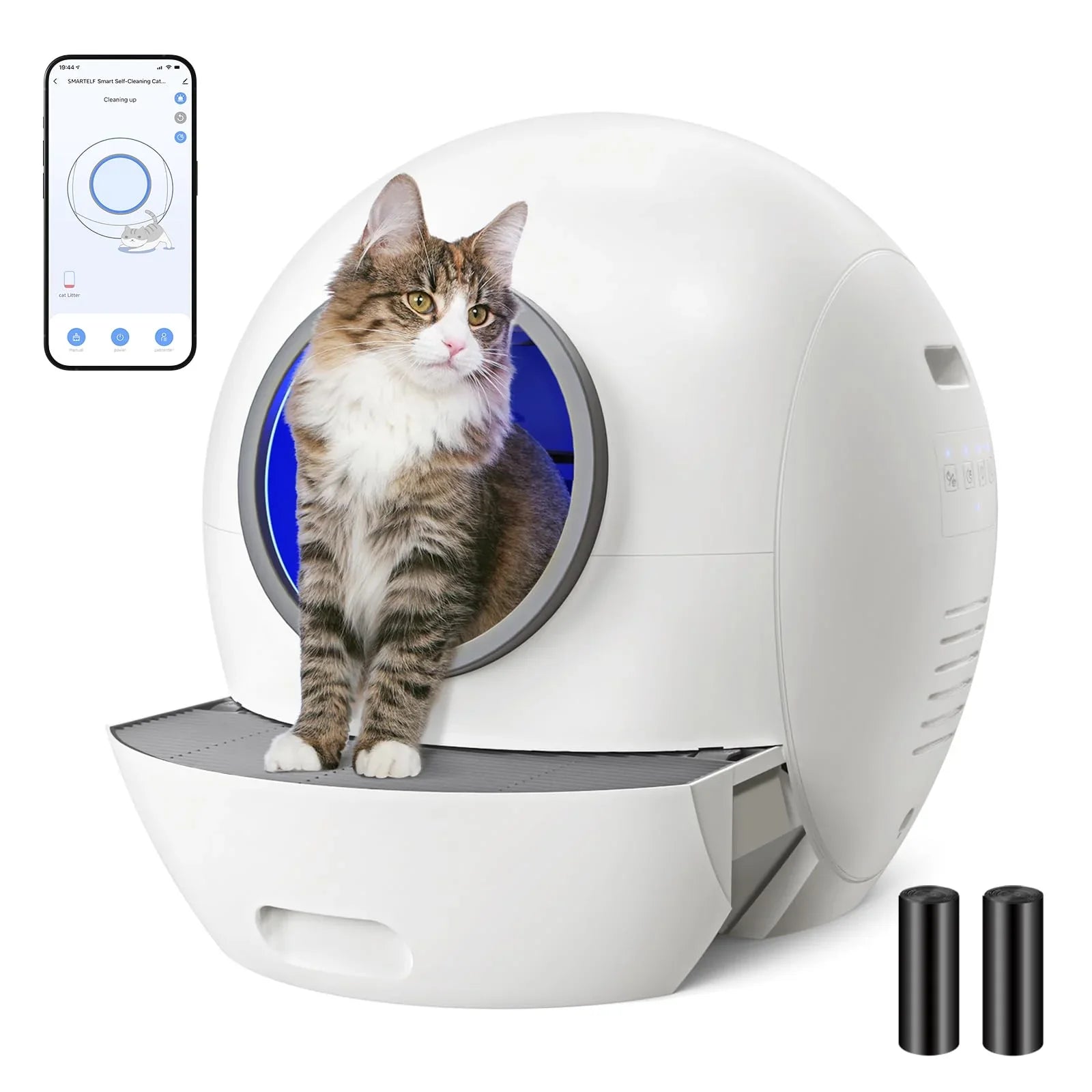 Smart wifi app controlled multi cat litter box with scooping arm