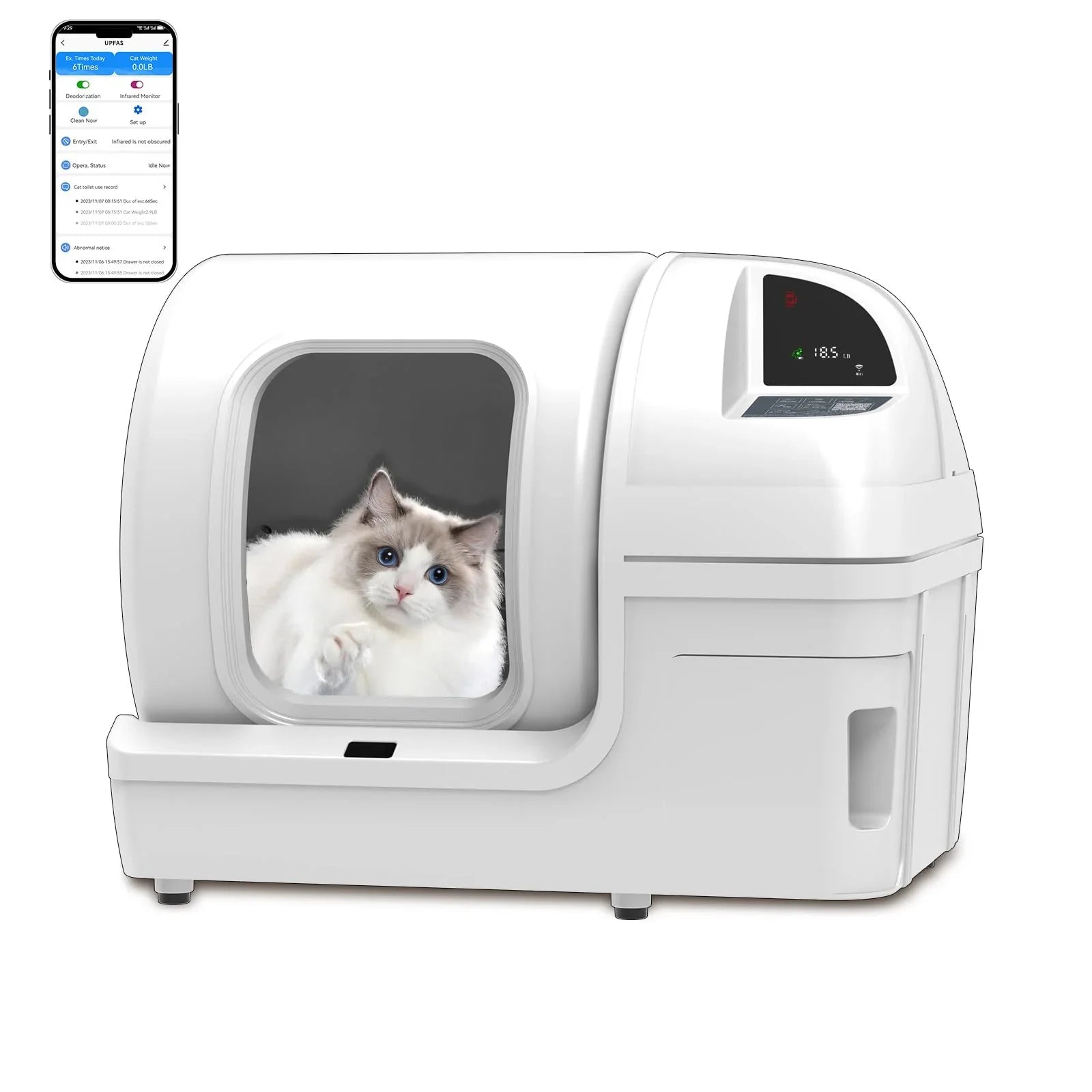 UPFAS 100L extra large self cleaning automatic cat litter box white