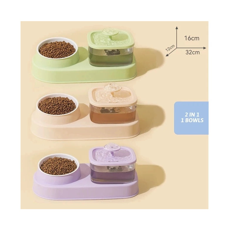 2-in-1 Cat Water Dispenser & Feeding Bowl